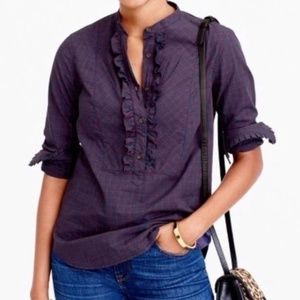 J.CREW Ruffle Popover, Size O, Blue/Red Windowpane